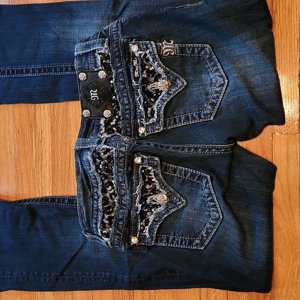 Miss Me dark was sequin pocket jeans size 26